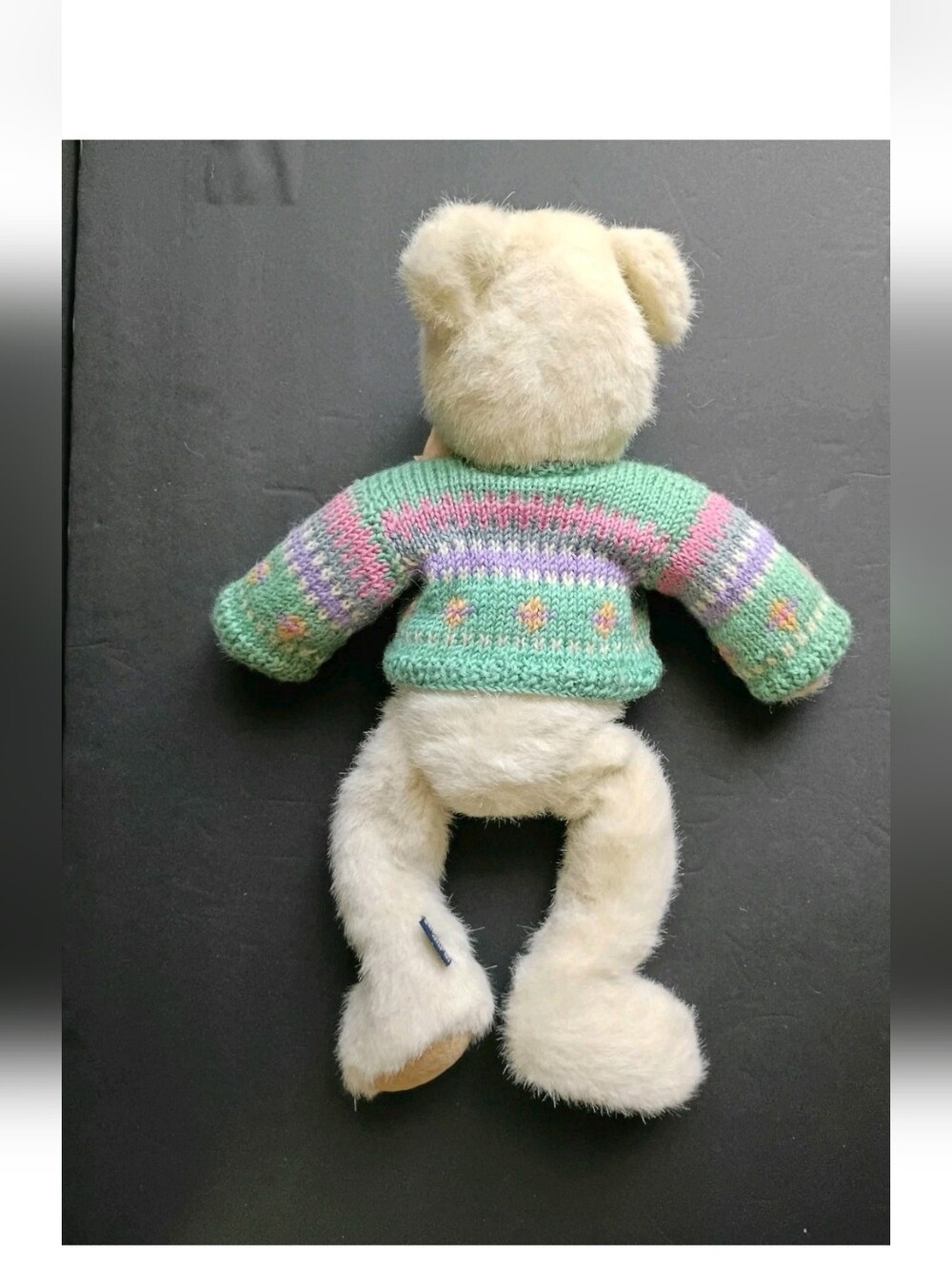 Boyd's Bears White Bear Green Crochet Sweater Pink Hands and Feet Move - Picture 6 of 12